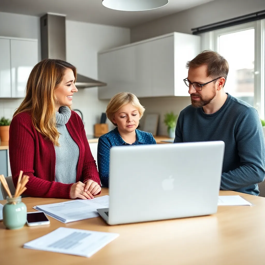 Gezin bespreekt financiële planning aan keukentafel